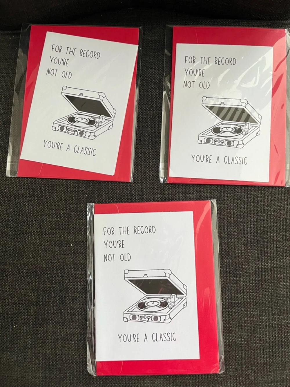 NEW Set of 3, Cute Birthday Record Player Art, blank inside - copy